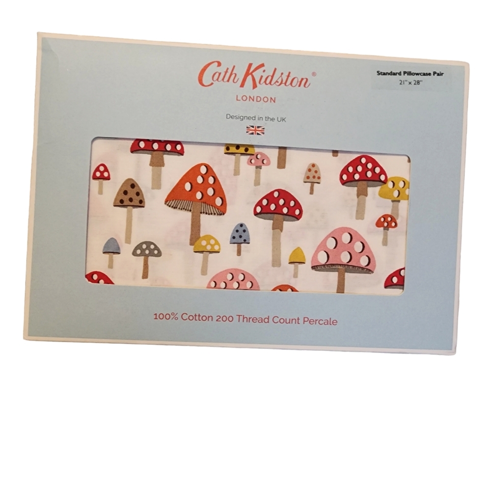 Cath Kidston London Set of 2 Standard Pillowcases Mini Mushroom Russet 200 TC